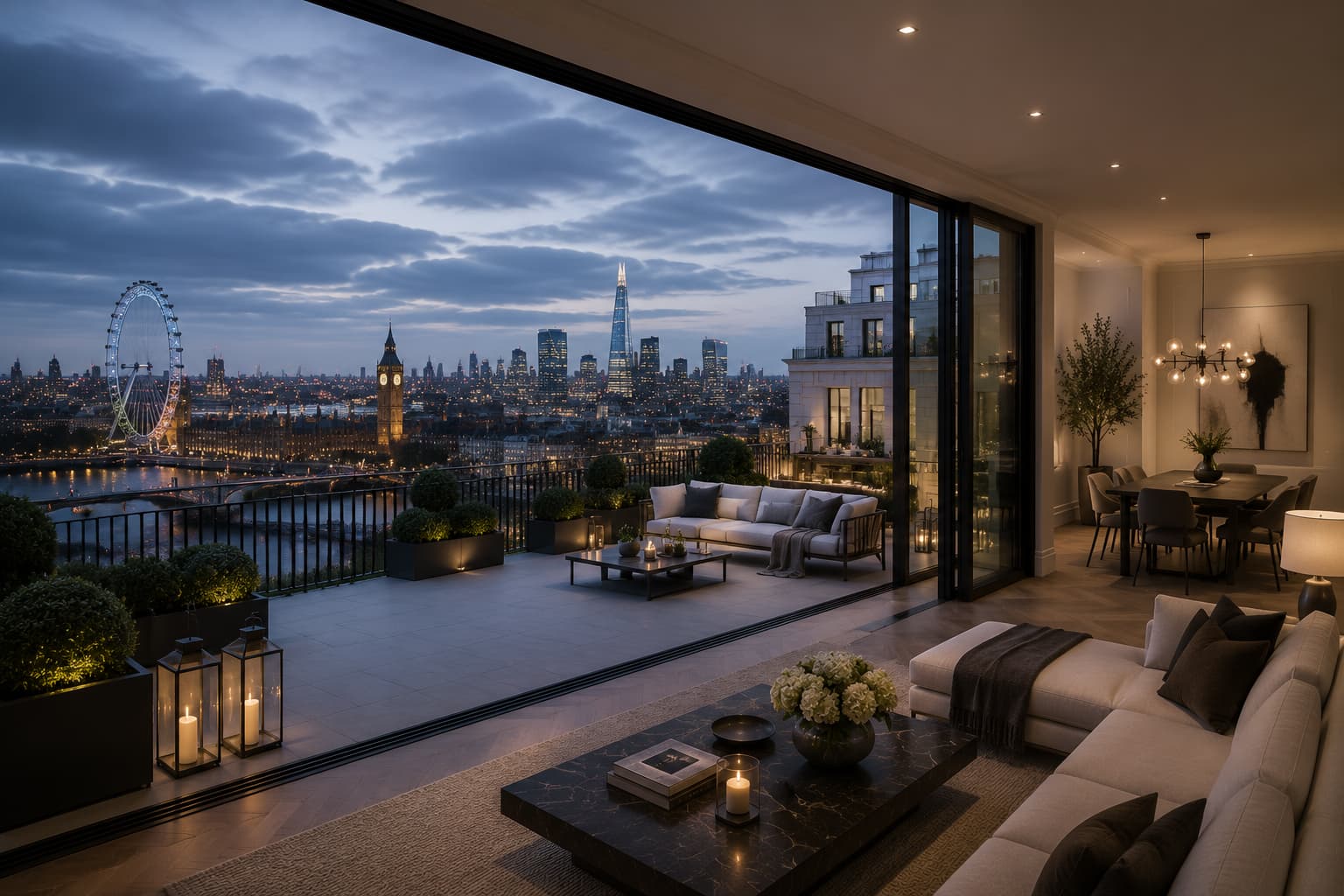 London skyline with river and lights