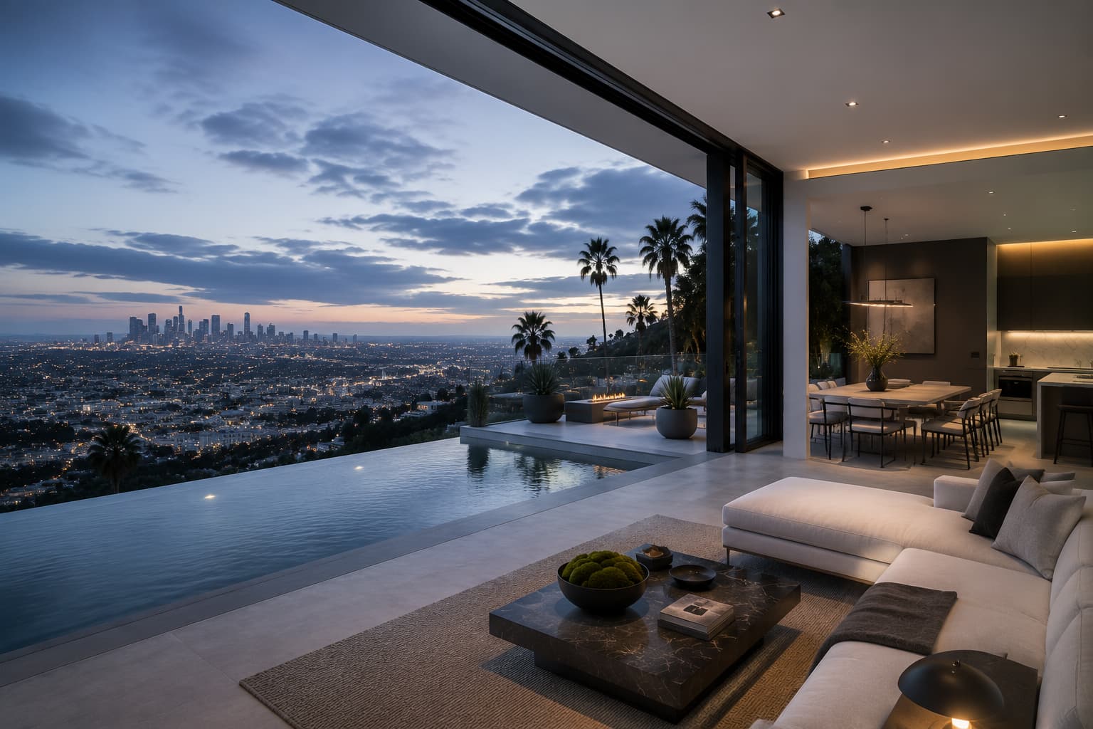 Los Angeles hillside residence with city lights