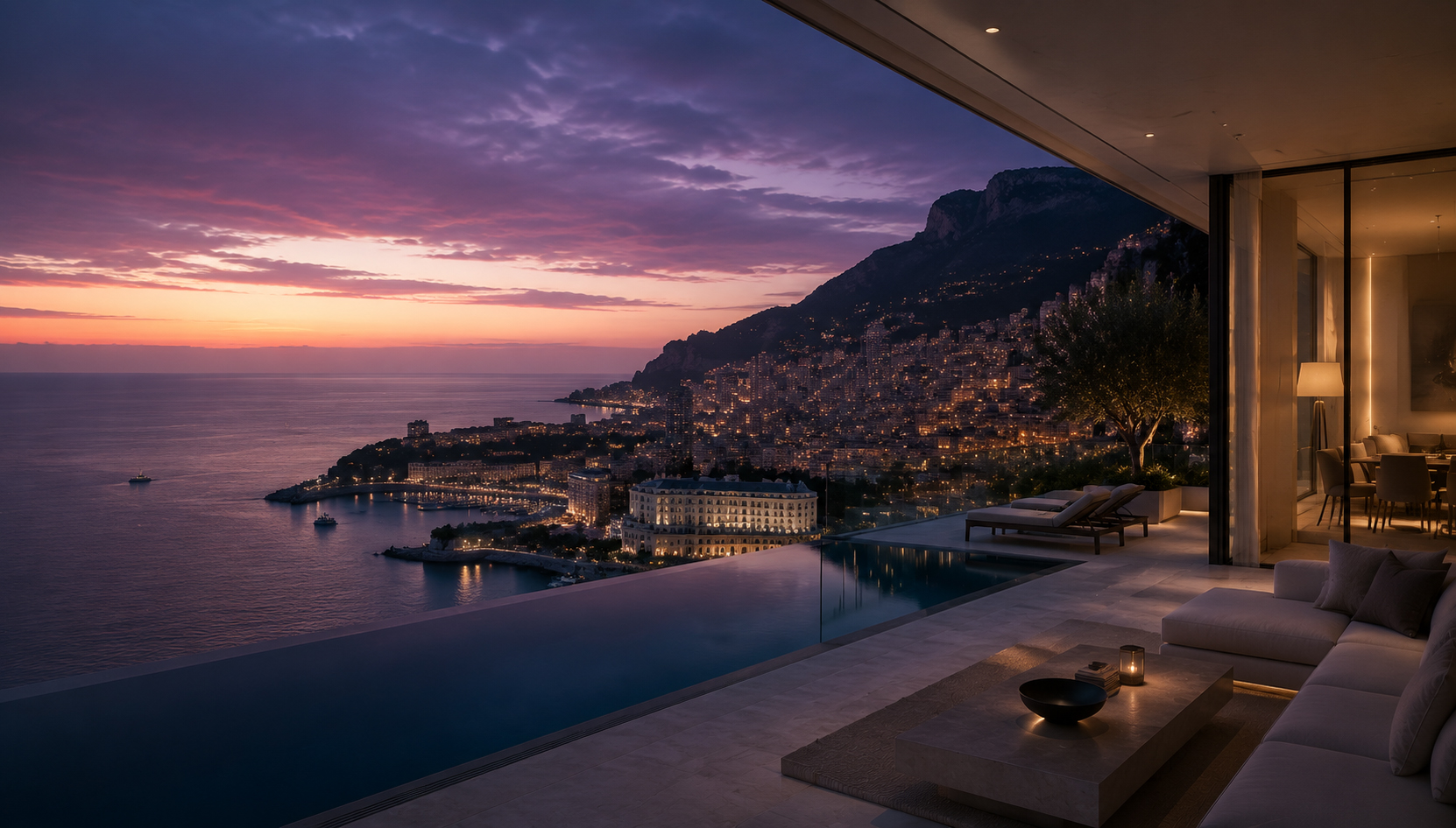 Monaco harbour with yachts and skyline
